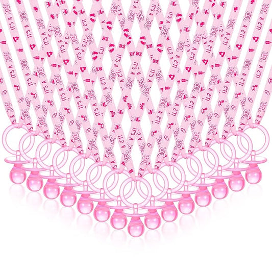 Chengu 100 Pcs Baby Shower Pacifiers Necklace, Acrylic Pacifiers Necklace Party Favors for Girls Boys Baby Shower Party Decorations Table Scatter(Pink)