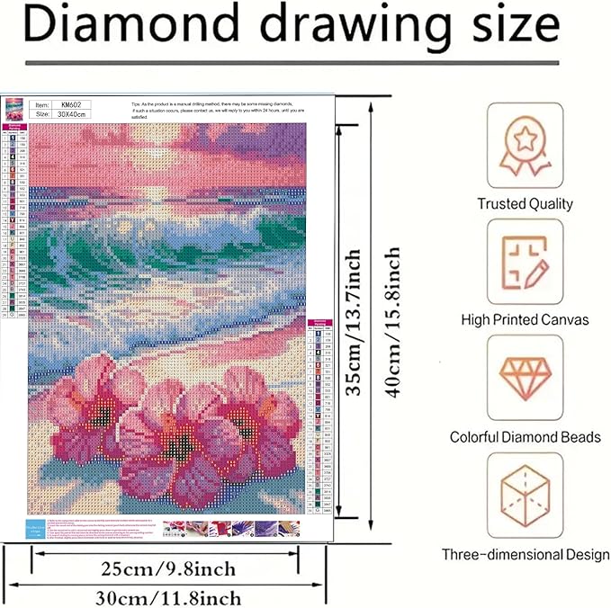 BYGFHLYW 5D Diamond Art Kits for Adults, Beach Flower Diamond Painting Kits for - Image 5