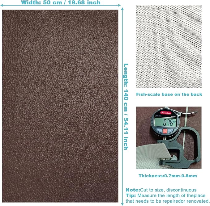 Brown Faux Leather Fabric 20"×55" Lychee Grain Upholstery Vinyl - Image 4