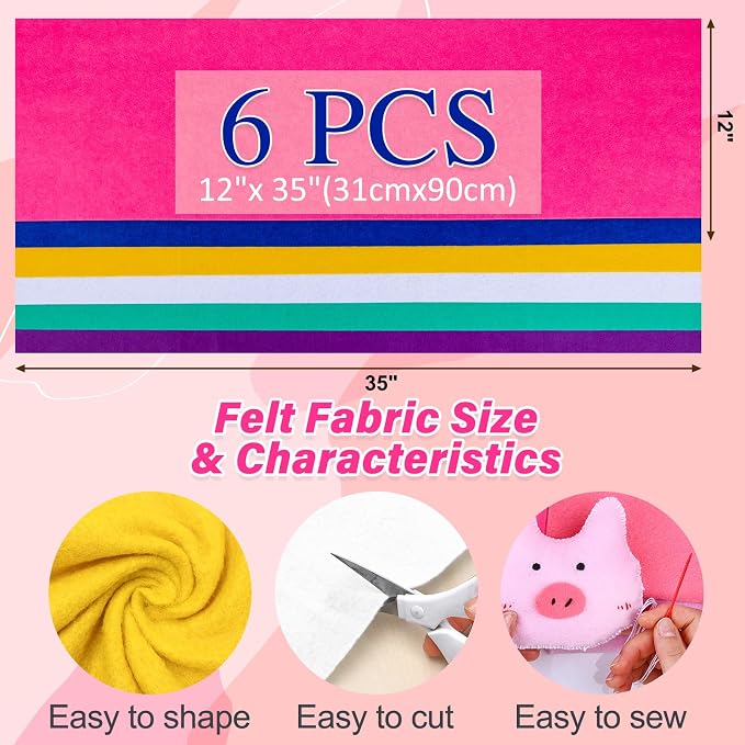 XSEINO 6 Rolls 12"x35" Large Felt Sheets, 1.4mm Thick Nonwoven Fabric - Image 2