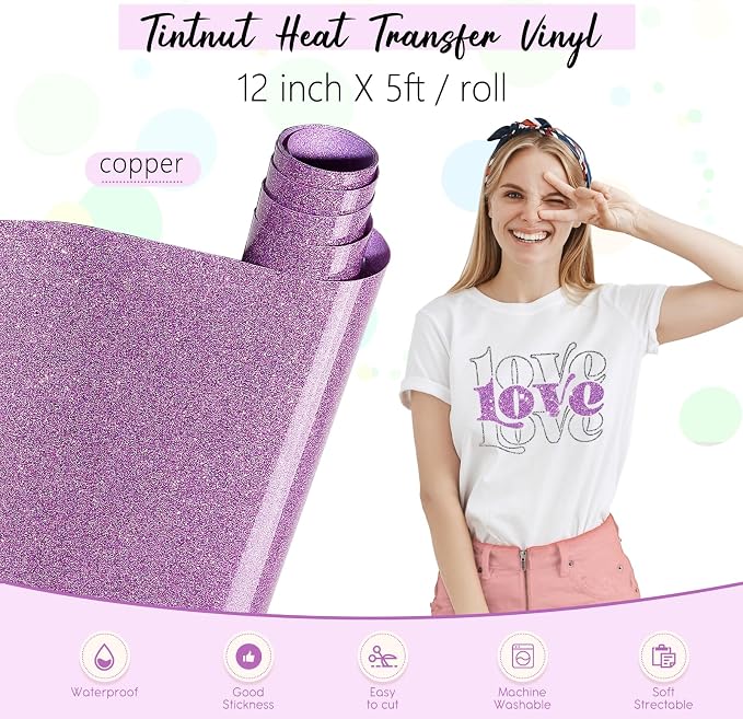 Tintnut Light Purple Glitter Heat Transfer Vinyl Roll, easy cut & weed - Image 2
