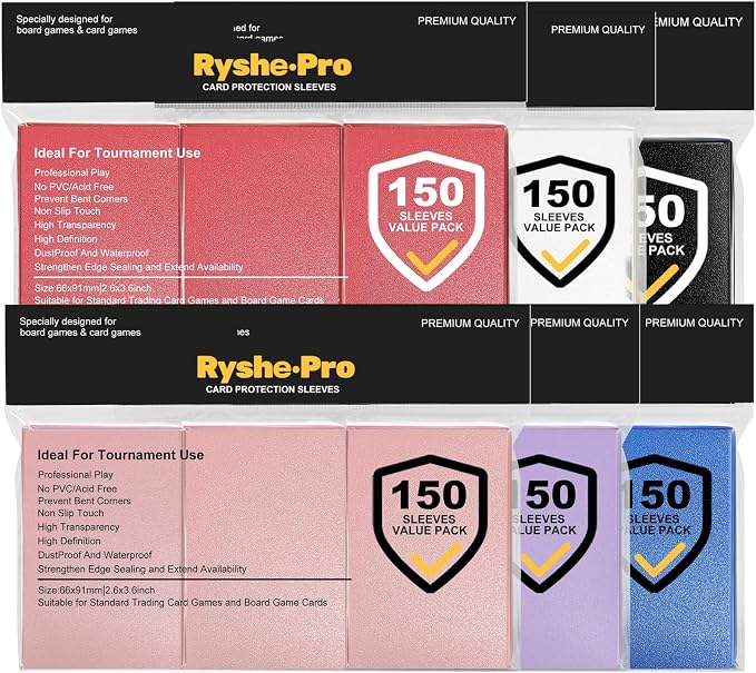 900 Count Matte Card Sleeves, 6 Colors Bulk Trading Card Sleeves by RyshePro
