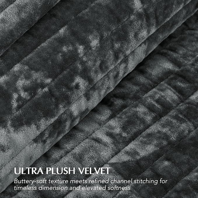 EVERGRACE Velvet Quilt Set King Size, Luxurious Soft Striped Channel Bedding Set - Image 5