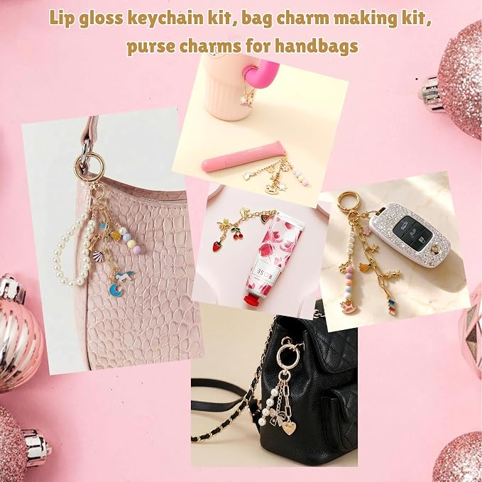 NewOasis 513Pcs Gold Keychain Making Kit & Bag Charm Kit, DIY Lip Gloss Charms - Image 4