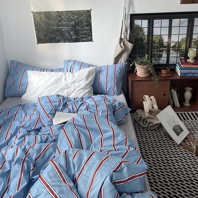 mixinni Vintage Striped Blue Duvet Cover King - Image 2