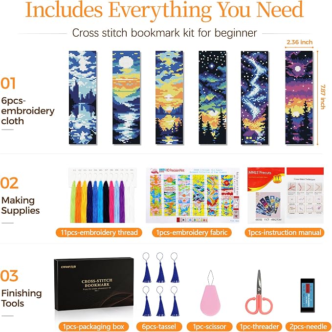 CYANFOUR 6 Pcs Cross Stitch Bookmark Kit - Image 2