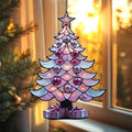 Blush Christmas Tree Acrylic Suncatcher, Faux Stained Glass Indoor Window by Unknown