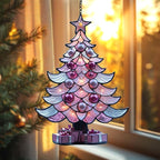 Blush Christmas Tree Acrylic Suncatcher, Faux Stained Glass Indoor Window by Unknown