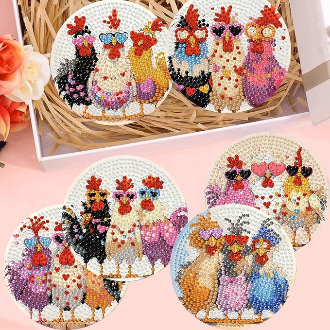 Zythron 8 Pack Diamond Art Coasters, Chicken Diamond Painting Coasters Kits | - Image 7