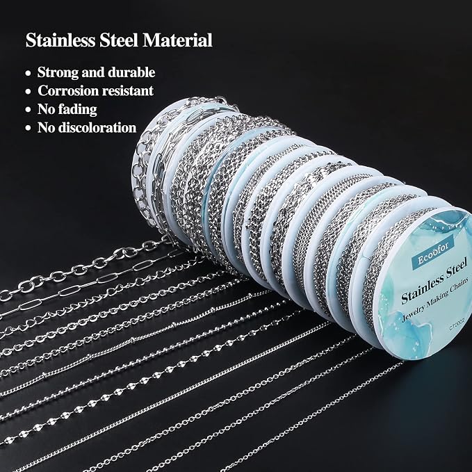Necklace Chain for Jewelry Making, 95.1 Feet 12 Rolls Stainless Steel Jewelry - Image 4