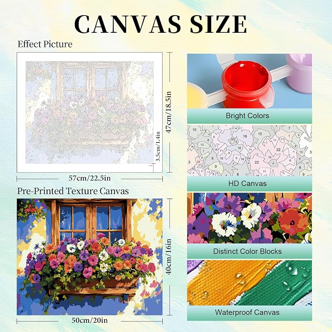 Paint by Numbers Kit for Adults, Flower Window DIY Painting Kit, 16x20 Inch | - Image 3