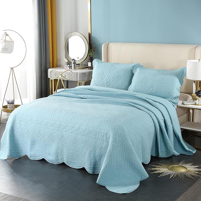 ROOMLIFE Quilt Set Full Size 3D Floral Embroidery Pattern 3-Piece Cotton - Image 2
