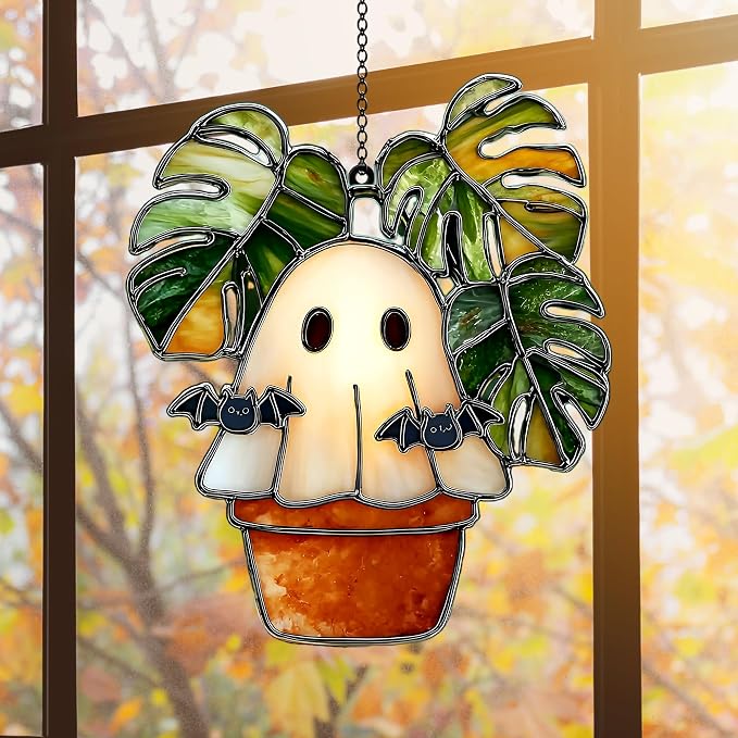 Cute Monstera Ghost Acrylic Suncatcher by Unknown
