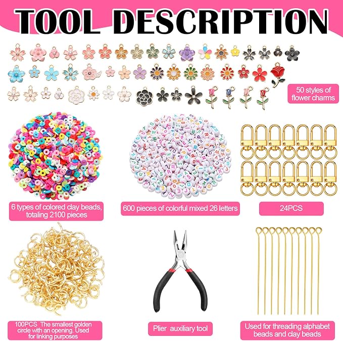 Tondiamo 2823 Pcs Bead Keychain DIY Craft Making Kit Bag Charms Key Ring - Image 4