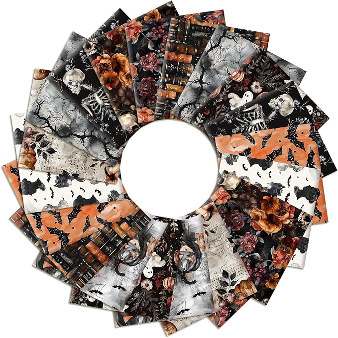 HunnmingRe 20 Pcs 10''x10'' Halloween Quilting Fabric Square Spooky Gothic - Image 7