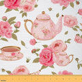 Feelyou Floral Fabric by The Yard, Romantic Rose Tea Cups Upholstery Fabric by Feelyou