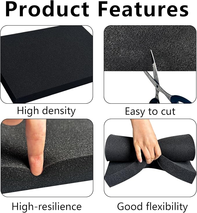 6 PCS 16" x 12" x 1" Polyurethane Foam Sheets Black Cushion Foam Panels | Foam - Image 3