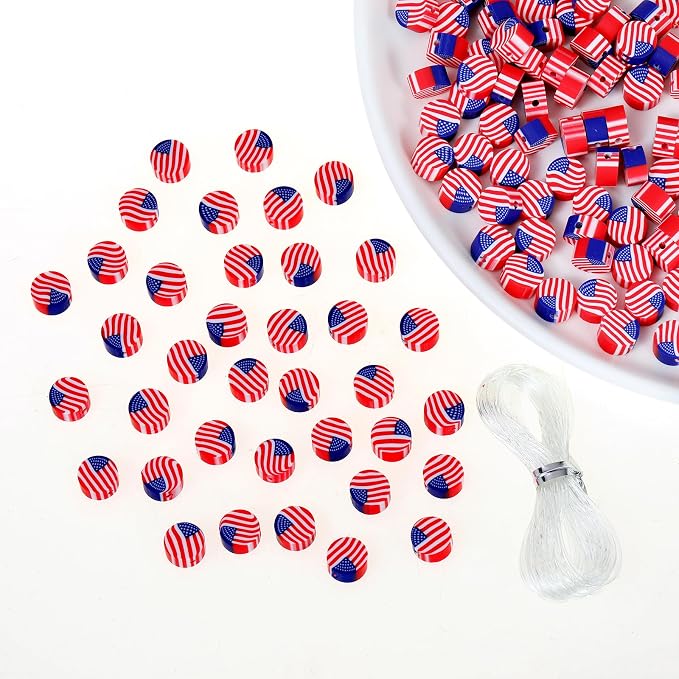 100pcs 4th of July Independence Day American Flag Polymer Clay Spacer Beads - Image 3