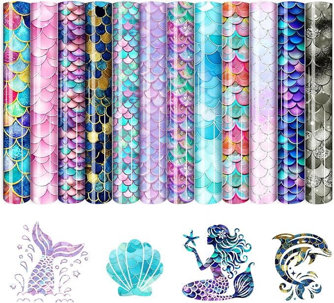 HTVSTD Fish Scale HTV Heat Transfer Vinyl 12 Sheets 12×10in Iron on Vinyl | by CraftingEveryday