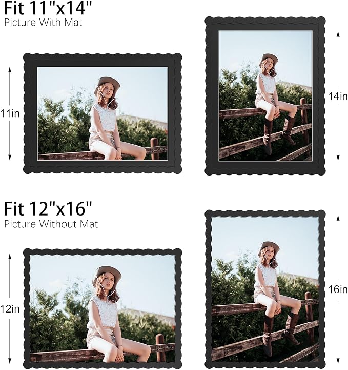 12x16 Picture Frame with Mat for 11x14, Wavy Edge Wooden Real Glass Photo Frame - Image 3