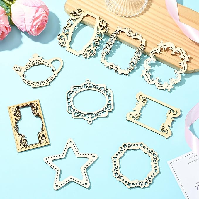 18 pcs 9 Styles Hollow Pyrography Theme Unfinished Blank Wood Cutout Charms - Image 6