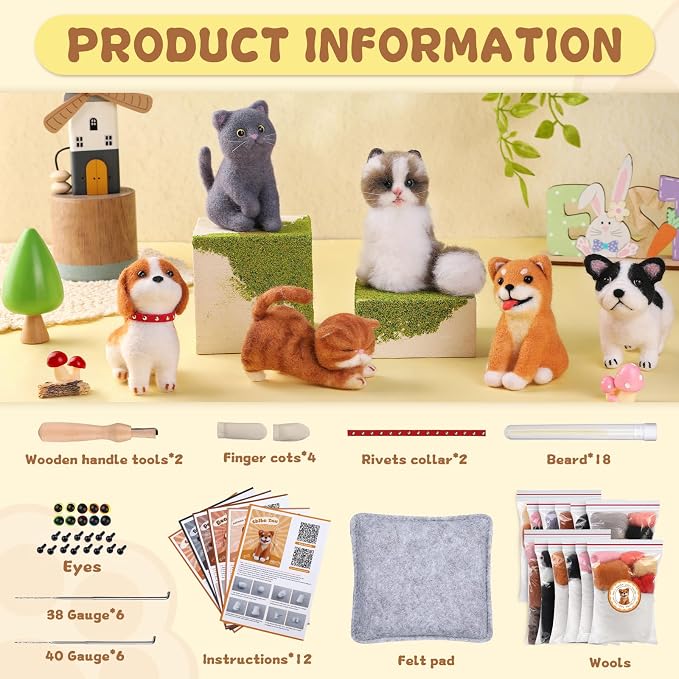 Mayboos 12 Pcs Needle Felting Kit, Animal Needle Felting Beginner Kits Wool - Image 2