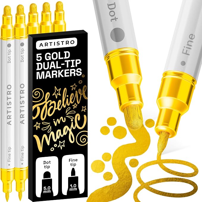 ARTISTRO 5 Gold Dual-Tip Acrylic Paint Markers – Paint Pens Set by ARTISTRO