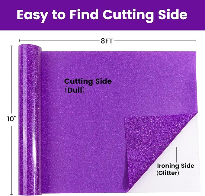 Purple Glitter HTV Heat Transfer Vinyl, Glitter Iron on Vinyl Roll 10" x8ft | - Image 2
