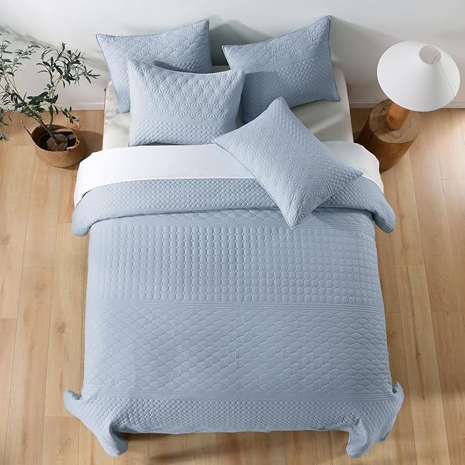 HORIMOTE HOME Light Blue Twin Size Quilt Set - Image 5