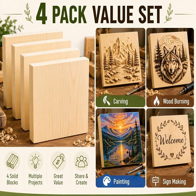 Unfinished Wood Blocks for Crafting, 4 Pack 6 x 6 x 1 Inch Solid Pine Wood - Image 8