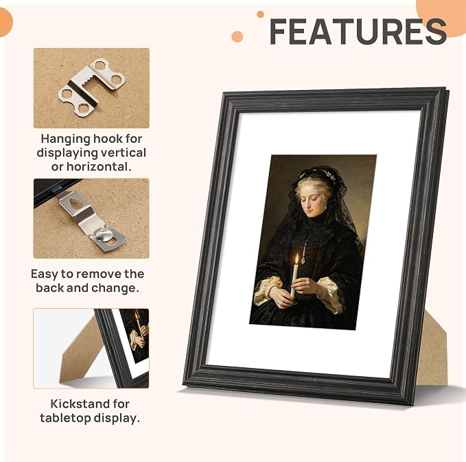 upsimples 8x10 Picture Frame, Vintage Frames Decor, Wall or Tabletop Display - Image 5