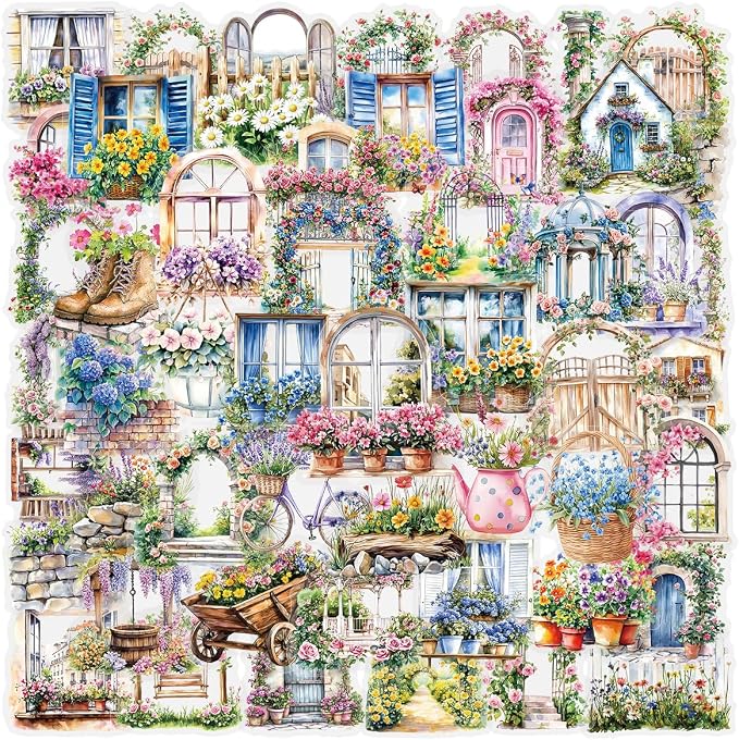 50PCS Garden Stickers Aesthetic PET Sticker Garden Flower wall Decal Waterproof by Unknown