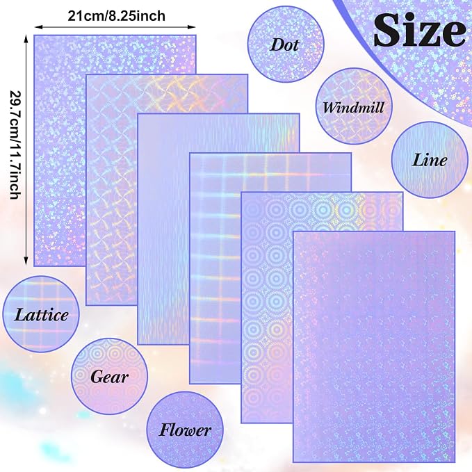 Clabby 36 Sheets Holographic Sticker Paper A4 Vinyl Holographic Laminate Sheets - Image 2