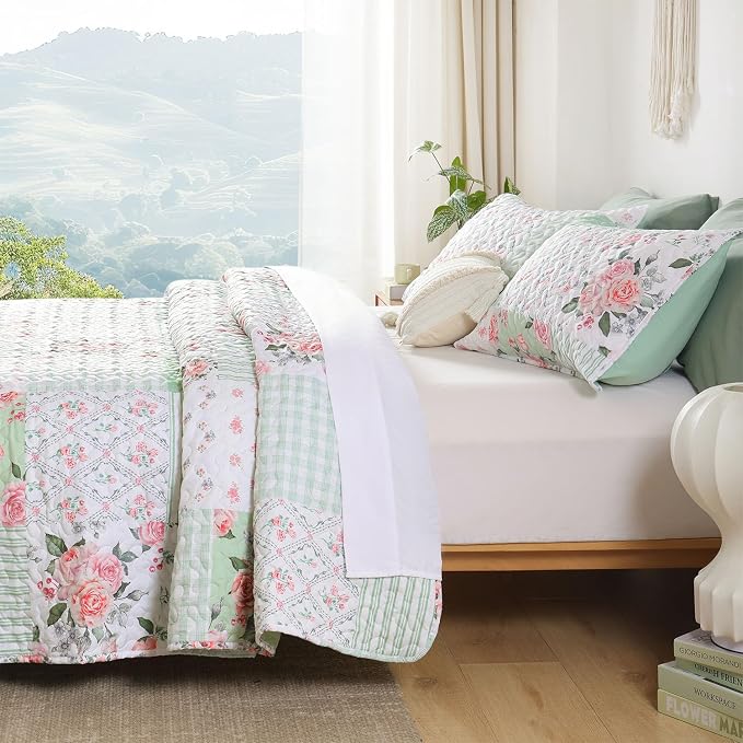 YIKUSH Quilt Sets Queen Size Floral Quilt Set 3 Pieces Bedding Set Bedspreads - Image 2