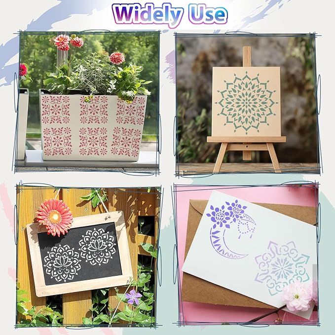 20 Pcs 4x4'' Mandala Stencils for Painting on Wood, Tile Fabric, Reusable - Image 7