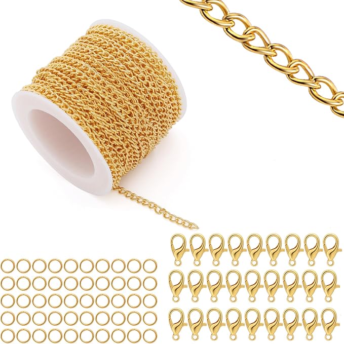 Lemonkey 33 Feet Metal Gold Necklace Chains Curb Links Chains Bulk by Lemonkey