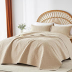 WURUIBO Beige Quilt Set King/Cal King Size, Embossing Microfiber Bedspreads - Image 2