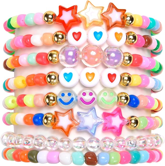 Friendship Bracelets for Girls, 10-Piece Cute Preppy Beaded Bracelet Set for by CHENSILAIYI