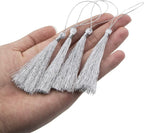 VAPKER 100Pcs Metallic Silver Thread Tassels 13cm/5 Inch Bookmark Tassels Mini - Image 3
