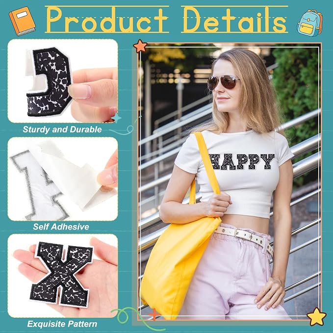 WILLBOND 52 Pcs Back to School Letter Patches Self Adhesive Composition Iron on - Image 2