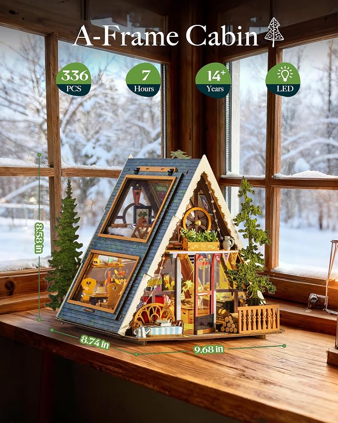 Rolife DIY Miniature House Kit for Adults, A-Frame Cabin Mini Wooden Dollhouse - Image 2
