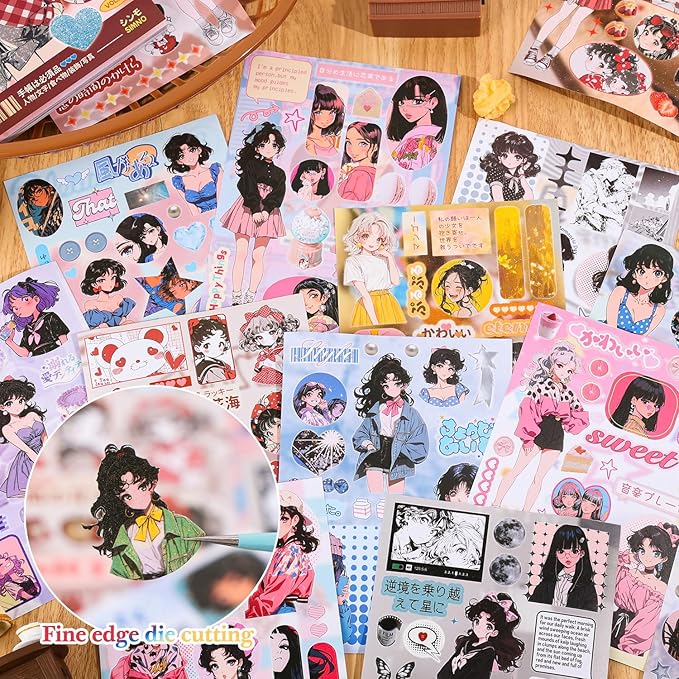 Girl's Japanese Retro Sticker Book, Anime Girl Theme - Image 5