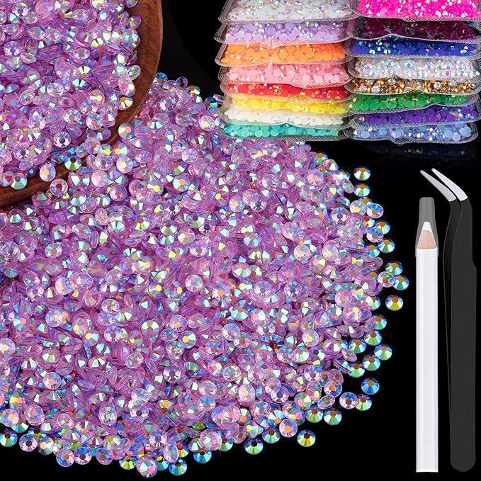 4000pcs 4mm Resin Rhinestones Bulk, Transparent Lavender Purple AB Flatback by BELLEBOOST