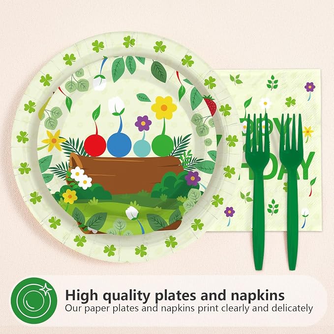 96 Pcs Plant Gaming Birthday Party Decoration Cartoon Wildflowers Plates and - Image 3