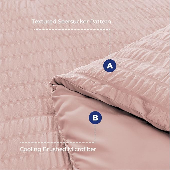 HYMOKEGE Rose Gold Twin XLComforter Set Seersucker 5 Pieces, All Season Luxury - Image 4