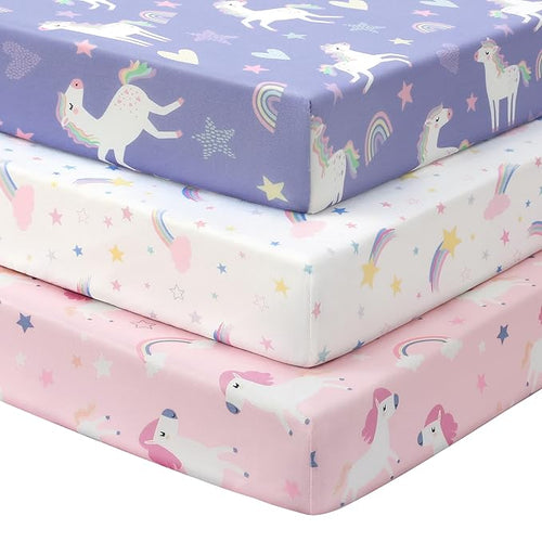 Baby Crib Sheets Girl, 3 Pack Toddler Bed Sheets by FIEMOL