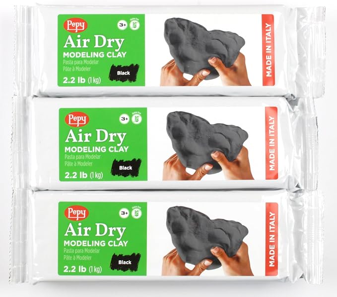 Pepy Premium European Air Dry Modeling Clay Black 3 Pack 2.2 lb Bars, 6.6 lbs by Pepy