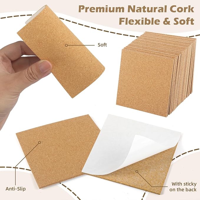 4 X 4 Inches Cork Sheets with Self Adhesive Backing, 2mm Natural Cork Tiles - Image 4