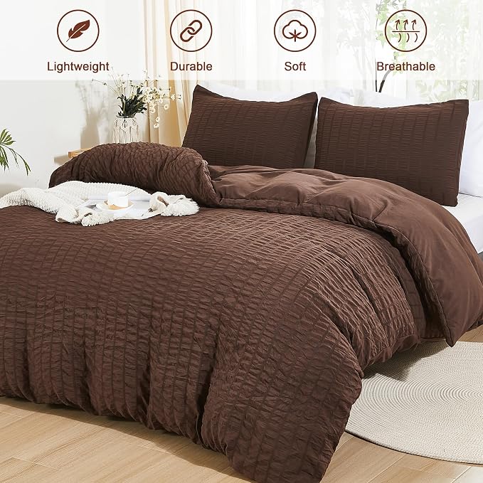 AveLom Seersucker Duvet Cover Set Queen Size, 3 Pieces, Textured Duvet Cover - Image 2