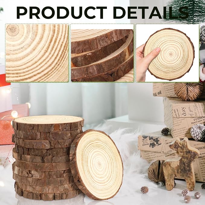 FSWCCK 30 Pack Nature Unfinished Wood Slices, 3.5-4 Inches Round Wooden Circle - Image 3